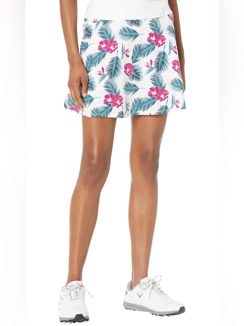 PUMA White Tropical Floral Mini Skirt Small Built in Shorts Tennis Gold Athletic